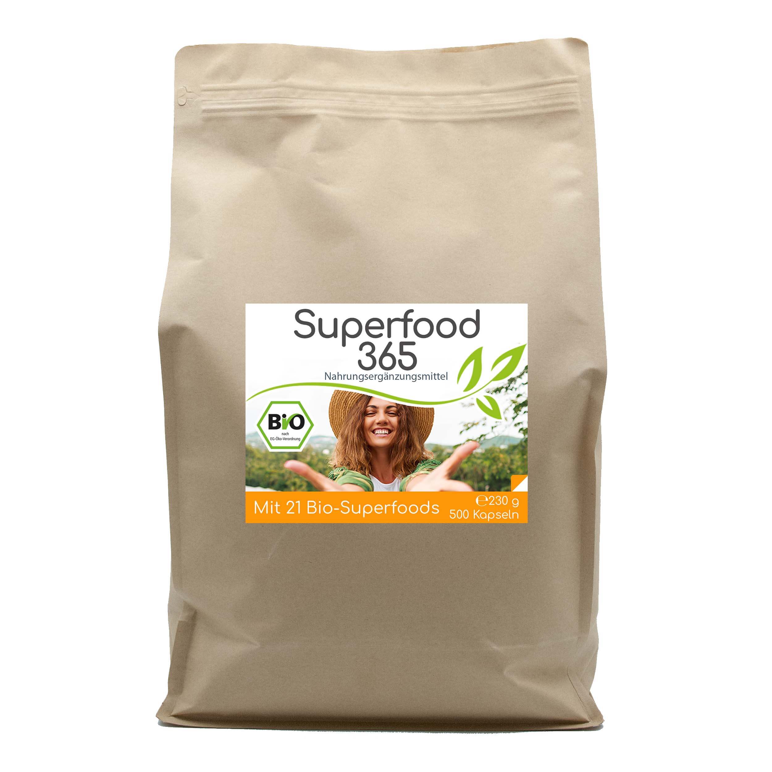 Superfood 365 Bio “Neue Rezeptur” – mit 21 Bio-Superfoods 500 Kapseln
