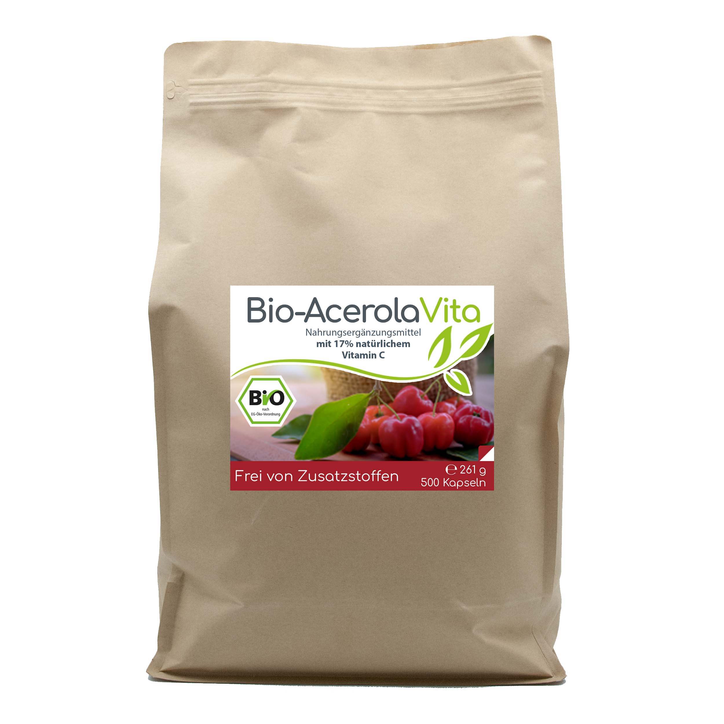 Bio-Acerola Vita (natürliches Vitamin C) 500 Kapseln Vorratsbeutel