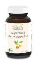Superfood Ashwagandha bio Pulver 100g im Glas