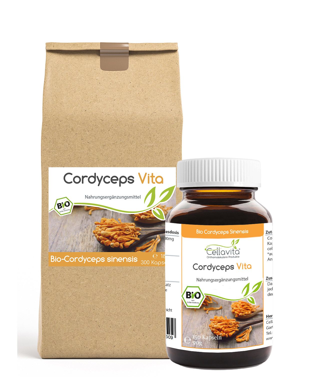 Bio Cordyceps Militaris Kapseln im Vorratsbeutel Bio Cordyceps Militaris Kapseln im Vorratsbeutel