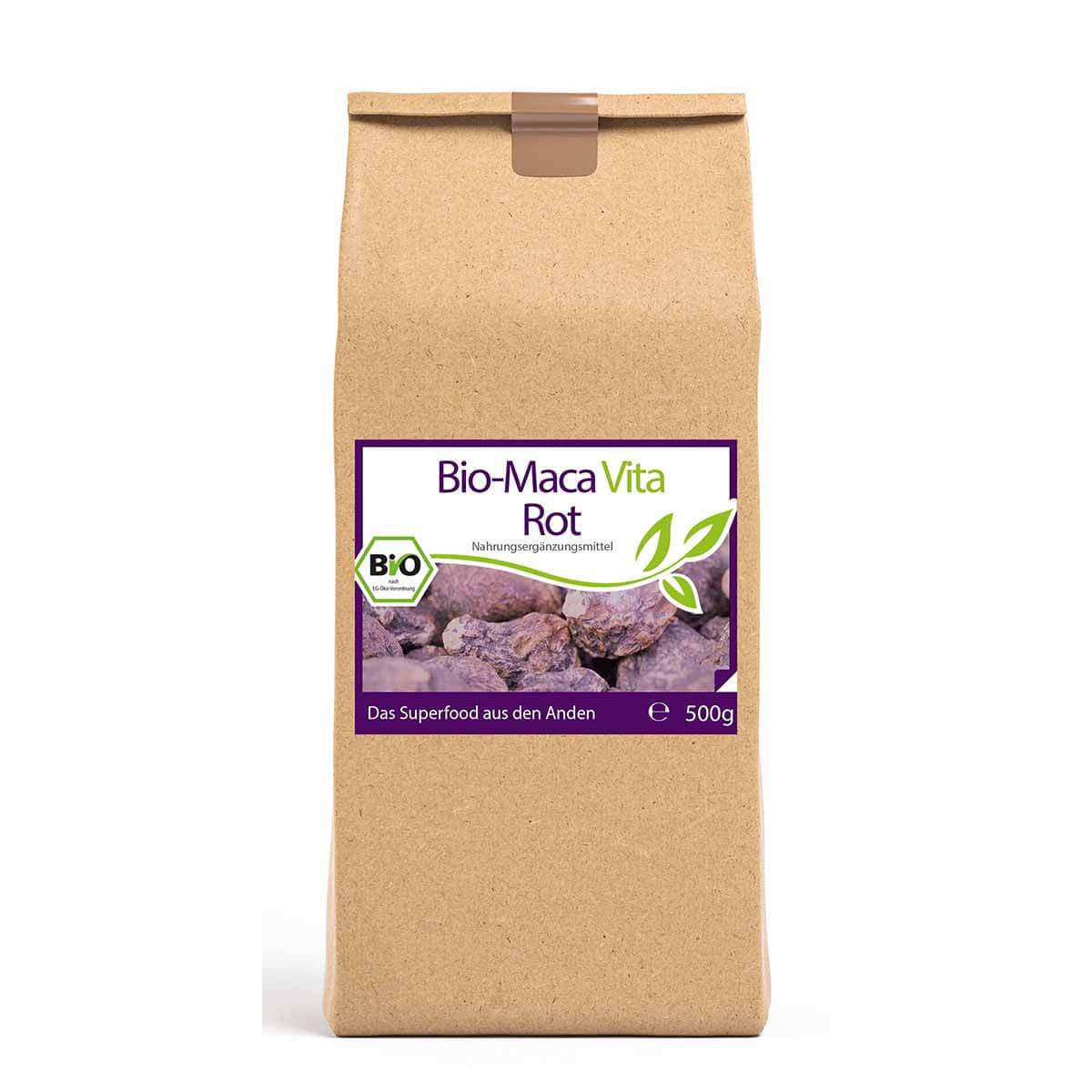 Bio-Maca Vita rot – 500 g Pulver im Vorratsbeutel