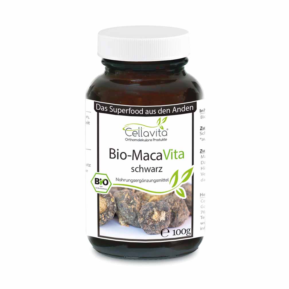 Bio-Maca Vita schwarz – 100 g Pulver im Glas