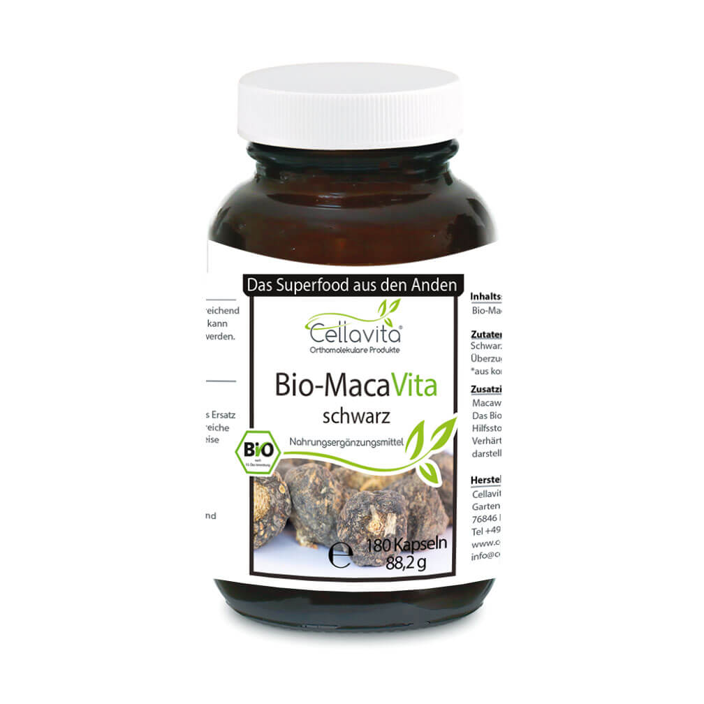 Bio-Maca Vita schwarz – 180 Kapseln im Glas